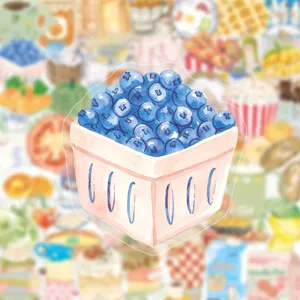 Detail view of cute watercolor blueberry basket sticker, perfect for DIY journaling and phone case decor.