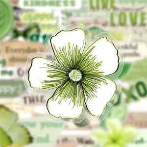 Transparent waterproof green flower decorative sticker for planner, luggage, and skateboard.