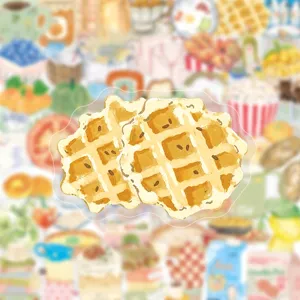 Close-up detail of cute watercolor waffle food sticker, waterproof design for decoration.