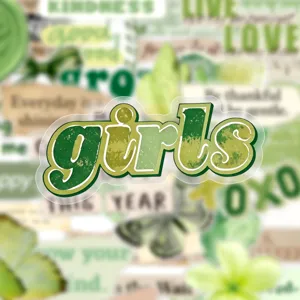 Retro green waterproof vinyl sticker for journal laptop skateboard decoration aesthetic 50pcs