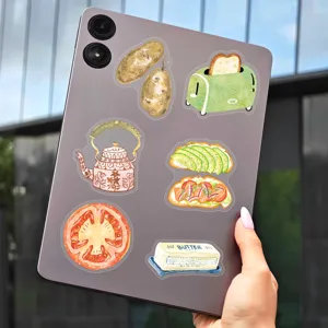 Transparent watercolor food stickers set for DIY phone case laptop water bottle decoration.