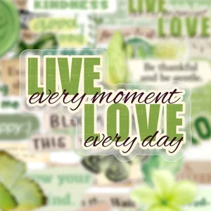 Vintage green inspirational transparent sticker with quote for journaling luggage decoration.