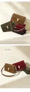 Vintage suede shoulder bag for women, elegant retro crossbody bag with metal lock closure.