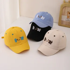 Cute baby kids embroidered bear baseball cap, stylish toddler sun hat for daily wear.