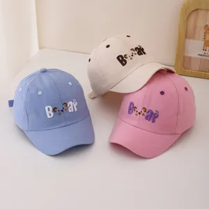 Cute baby baseball caps set with cute bear embroidery for kids daily sun protection.