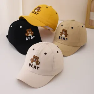 Cute baby baseball cap with adorable bear embroidery, infant cotton sun hat for spring autumn.