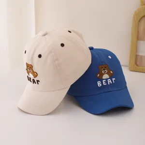 Cute baby baseball cap with bear embroidery, soft cotton sun hat for infant boys and girls.