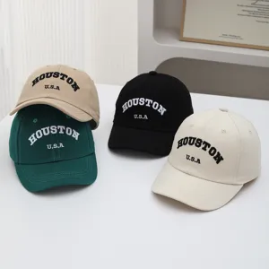 Cute baby baseball cap with embroidered letters for spring toddler sun hat details view