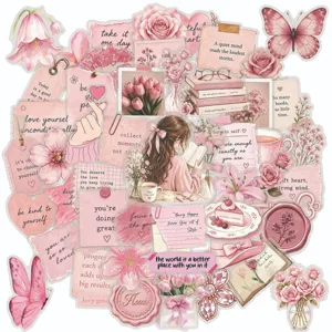 Watercolor Pink Inspirational Waterproof PET Stickers Aesthetic Journal Decals For Water Bottle Scrapbook Stationery