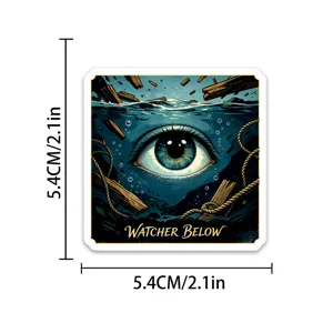 Vierkante waterdichte sticker met diepzee oog illustratie, 5.4cm voor waterfles en laptop.