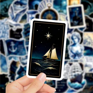 Waterdichte maritieme Lost at Sea sticker detail, esthetisch blauw design decoratie.