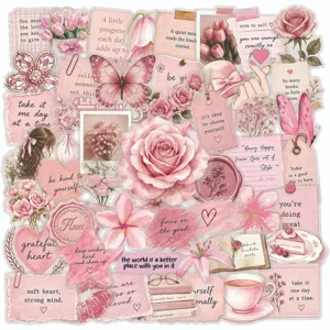 50pcs pink watercolor inspirational transparent PET stickers for journal decoration cup envelope