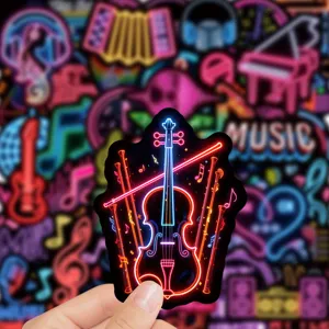 Neon music violin waterproof sticker for skateboard laptop guitar and DIY decoration