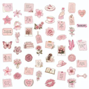 50pcs pink watercolor aesthetic stickers inspirational quote waterproof journaling decals