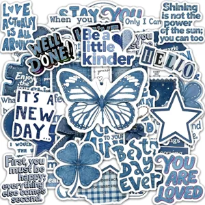 50pcs Blue Denim Style Aesthetic Stickers Waterproof Vinyl Decals for Laptop Luggage