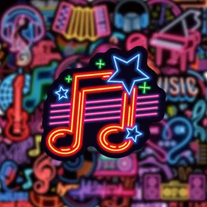 Waterproof neon music note sticker, perfect vinyl decal for skateboard, guitar and laptop decor.