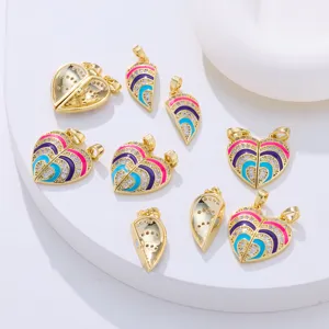 Gold plated magnetic heart pendant with colorful enamel and sparkling cubic zirconia stones.