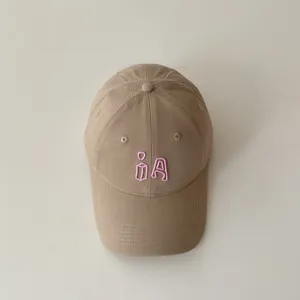 Kids khaki baseball cap with cute pink embroidered letter detail for casual daily wear