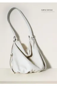 Minimalistische schoudertas van echt leer voor dames, grote soepele casual tote tas.