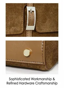 Genuine leather underarm bag cowhide handbag hobo bag detail shot in elegant brown
