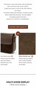 Gros plan détail du sac en cuir véritable montrant une texture douce et une surface en suède.