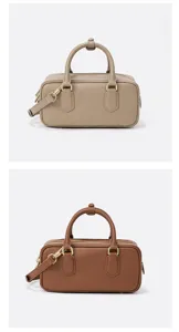 Women leather boston bag vintage casual crossbody bowling shoulder bag top handle handbag