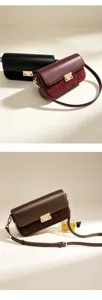 Vue détaillée du sac à bandoulière en cuir véritable et suède avec fermoir métallique.