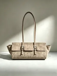 Vintage suede shoulder bag for women elegant underarm baguette tote purse casual daily wear