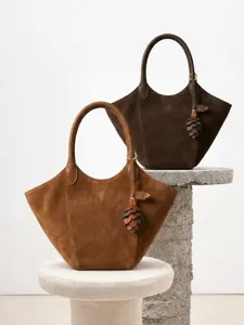 Élégant sac cabas pour femme en cuir suédé véritable, grand modèle fourre-tout tendance.