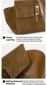 Brown suede hobo handbag stylish shoulder bag premium leather purse detail view