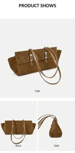 Brown Suede Hobo Bag Cowhide Leather Underarm Bag Niche Design Shoulder Handbag