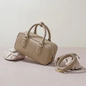 Women genuine leather Boston bag crossbody bowling shoulder handbag elegant designer purse