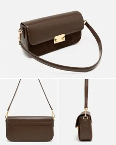 Sac baguette bandoulière en cuir marron pour femmes, sac d'aisselle chic, élégant et pratique.