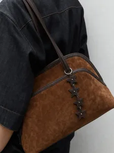 Dames Geschuurd Rundleader Bowlingtas Grote Capaciteit Casual Pendel Top Handle Handtas Vintage Suede Schoudertas