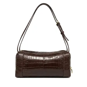 Braune Umhängetasche aus Leder mit Kroko-Muster, schicke Damen Achseltasche Beutel Handtasche