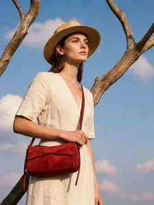 Women Genuine Leather Crossbody Bag French Commuter Retro Suede Shoulder Bag Large Capacity Daily Tote Bag