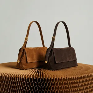 Women Vintage Genuine Leather Shoulder Bag Large Capacity Solid Color Frosted Underarm Bag Commuting Daily Handbag