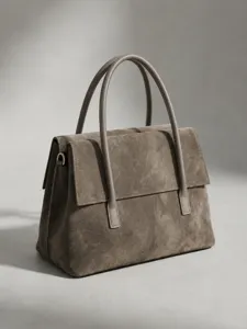 Retro suede leather handbag for women, large capacity top handle satchel bag for daily wear.