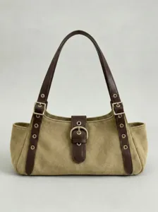 Elegante bolso de hombro de ante para mujer, bolso tipo almohada grande para uso diario.
