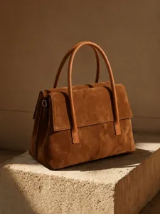 Elegant brown suede leather handbag for women, retro large capacity shoulder crossbody bag.