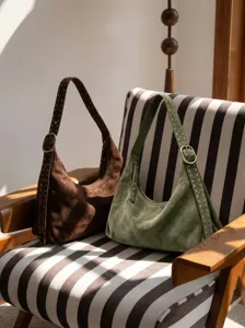 Suede shoulder bag for women, retro studded hobo tote bag, casual large capacity daily handbag