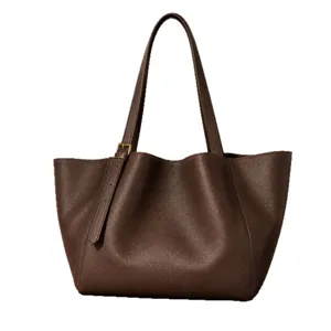 Sac cabas élégant en cuir marron pour femme, grand sac d'épaule décontracté quotidien.