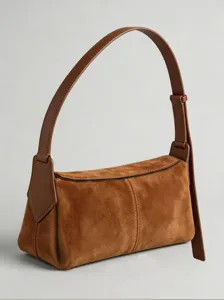 Brown suede retro shoulder bag for women, stylish autumn daily commuting handbag.