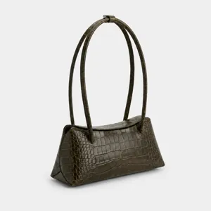Elegant crocodile embossed leather shoulder bag for women, chic underarm design for daily commute
