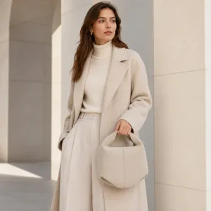 Minimalist beige suede handbag, stylish women shoulder tote dumpling bag for autumn daily commute.