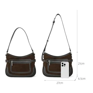 Sac à bandoulière hobo en cuir suédé véritable cabas décontracté avec référence de taille