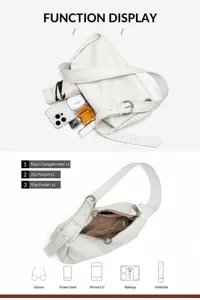 Bolso bandolera de cuero blanco para mujer, bolso de hombro grande tipo almohada, elegante bolso diario.