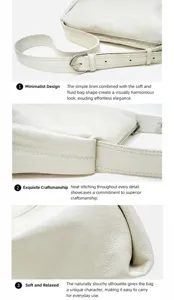 Primer plano detallado de bolso cruzado de cuero blanco con costuras finas y hebilla metálica.
