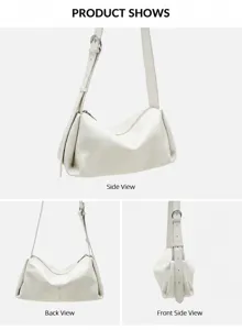 Bolso de hombro de cuero blanco para mujer, bolso de almohada cruzado suave con correa ajustable.