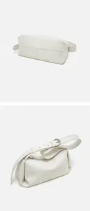 Bolso cruzado minimalista de piel auténtica blanca, elegante bolso de hombro para uso diario.